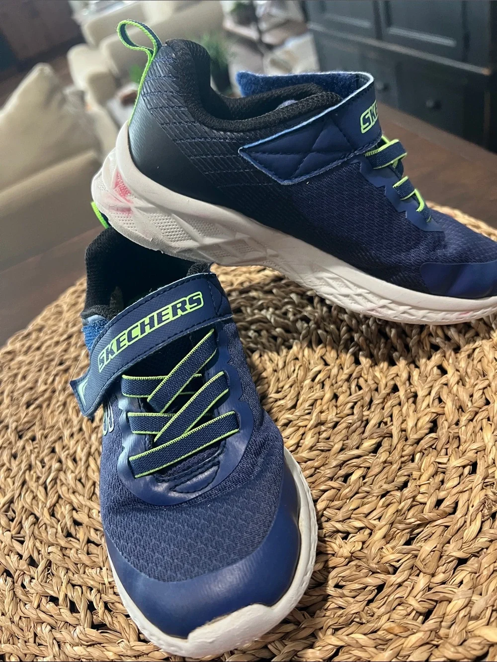 Skechers Kids Navy & Lime Slip-On Athletic Sneakers